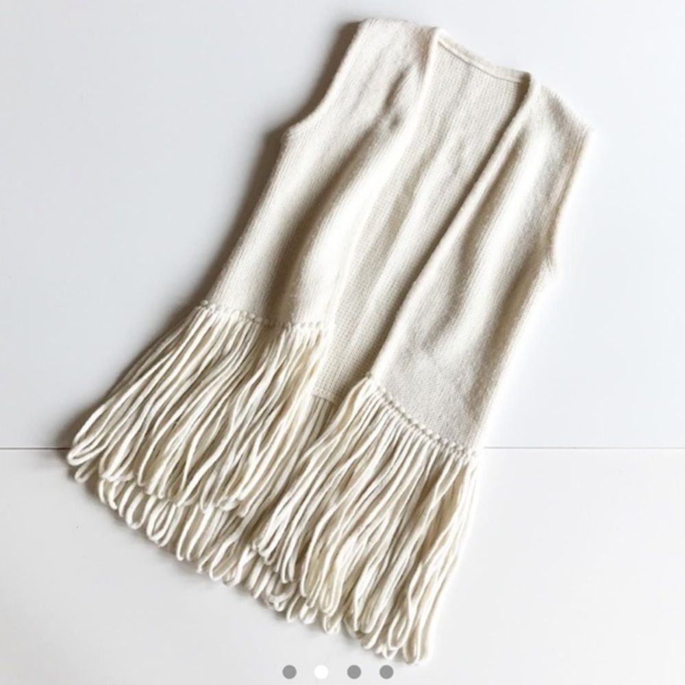 70s Vintage ivory fringe festival cardigan sweater women's xs / small